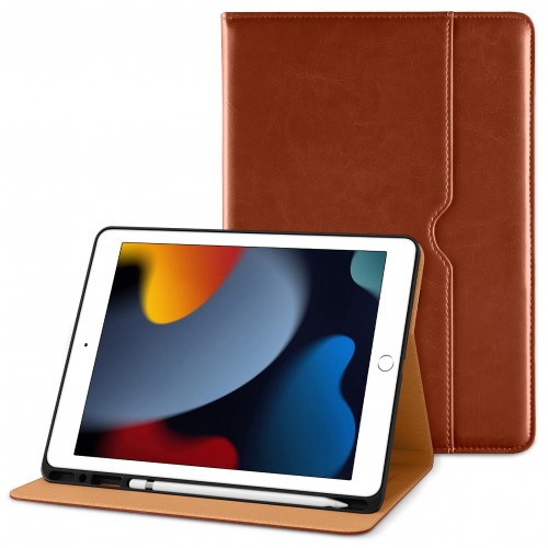 Dasaja iPad 10.2 (2019 / 2020 / 2021) leren hoes bruin met pen houder