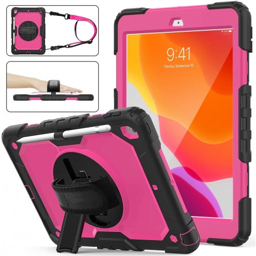 iPad 9.7 (2017 & 2018) case / hoes met screenprotector, handriem en schouderriem voor Horeca en Bouw Lichtblauw