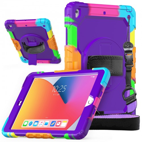 iPad 9.7 (2017 & 2018) case / hoes met screenprotector, handriem en schouderriem voor Horeca en Bouw Lichtblauw