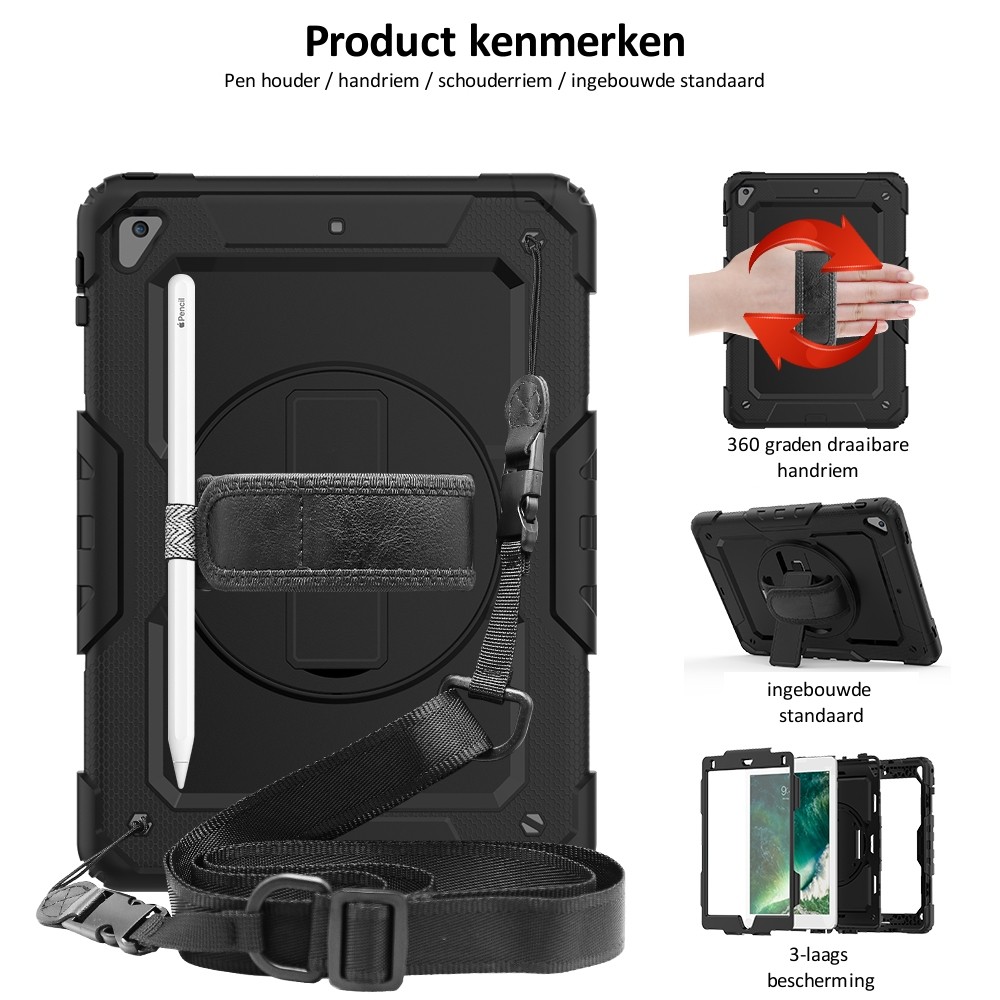 Ultieme Geld rubber Portier iPad 9.7 (2017 & 2018) hoes / case met screenprotector, handriem en  schouderriem voor Horeca en Bouw zwart