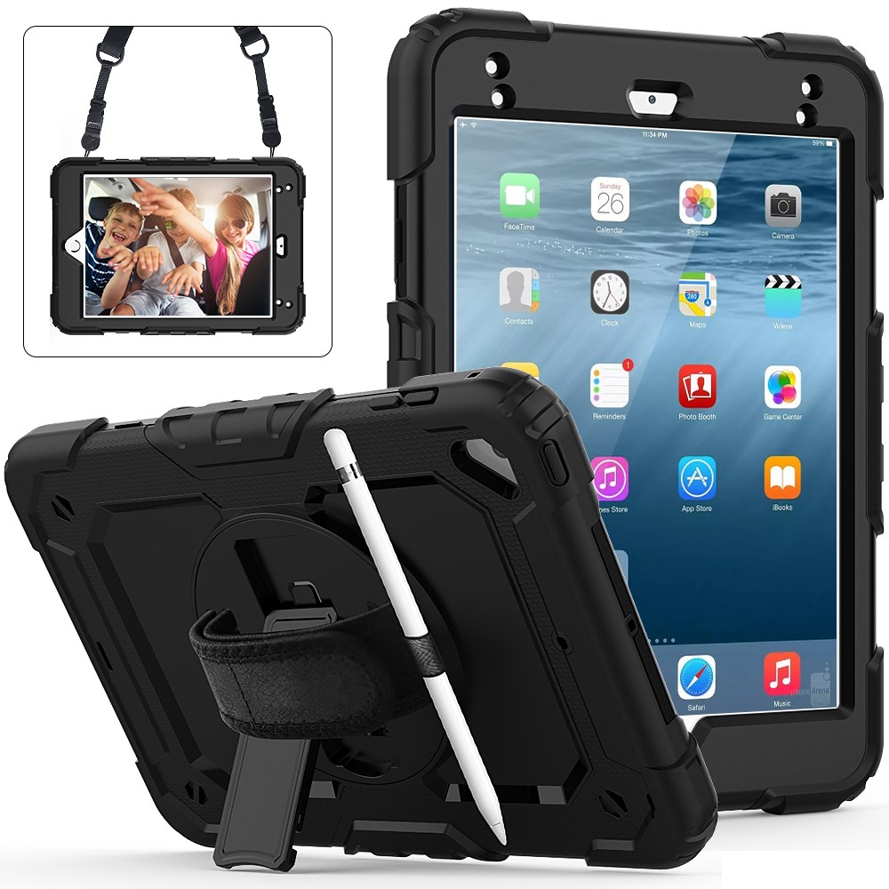 iPad mini 4 / 5 case / hoes met screenprotector, handriem en