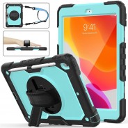 iPad 10.2 (2019 & 2020 & 2021) case / hoes met screenprotector, handriem en schouderriem voor Horeca en Bouw Lichtblauw