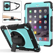 iPad 9.7 (2017 & 2018) case / hoes met screenprotector, handriem en schouderriem voor Horeca en Bouw Lichtblauw