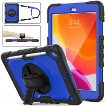 iPad 9.7 (2017 & 2018) case / hoes met screenprotector, handriem en schouderriem voor Horeca en Bouw Lichtblauw