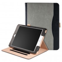 iPad Air 1 / Air 2 / 9.7 (2017 / 2018) leren case / hoes - incl. standaard met 3 standen - Grijs Zwart