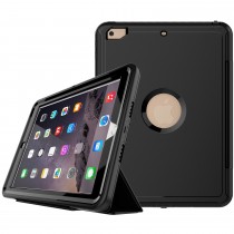 iPad 9.7 (2017 / 2018) schokbestendige case met screenprotector en Trifold standaard zwart