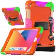 iPad 10.2 (2019 & 2020 & 2021) case / hoes met screenprotector, handriem en schouderriem voor kinderen en scholen - Kleurrijk Oranje